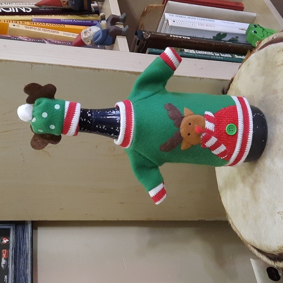 REINDEER WINE BOTTLE OUTFIT SHIRT ANTLERS CHRISTMAS DECORATION - Picture 1 of 6